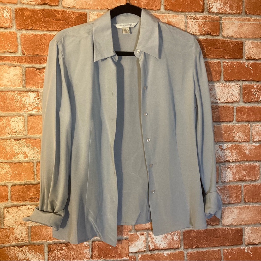 100% silk baby blue blouse button down